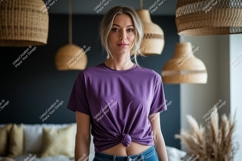 Woman wearing purple t shirt mockup image Product Image 1