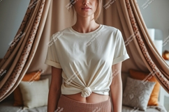 Cream t shirt tied knot mockup image Product Image 1