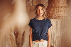 Woman wearing dark blue t shirt mockup image Product Image 1