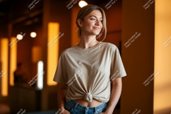 Woman wearing casual clothing t-shirt Product Image 1