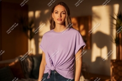 Woman wearing lavender t shirt mockup image Product Image 1
