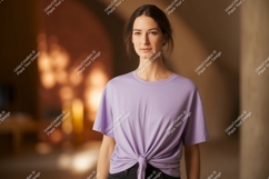 Woman wearing lavender t shirt mockup image Product Image 1