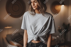 Woman wearing grey t shirt mockup Product Image 1