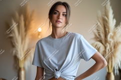 Woman wearing grey t shirt with knot image Product Image 1