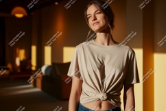Woman wearing beige t shirt mockup image Product Image 1