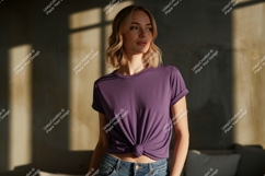Woman wearing purple t shirt mockup image Product Image 1