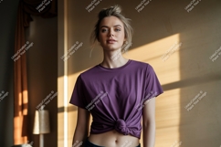 Woman wearing purple t shirt mockup image Product Image 1