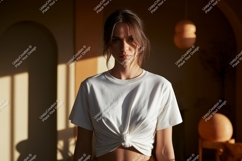 Woman wearing white t shirt mockup t-shirt Product Image 1