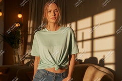 Woman wearing mint green t shirt mockup image Product Image 1