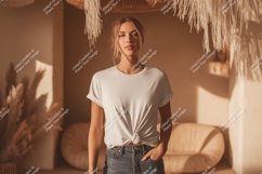 Woman wearing white t shirt mockup image Product Image 1