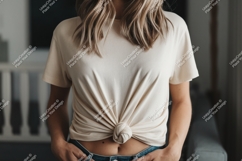 Cream t shirt mockup with knot detail image Product Image 1