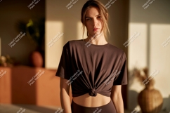 Woman wearing brown t shirt mockup image Product Image 1