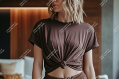 Woman wearing brown t shirt mockup image Product Image 1