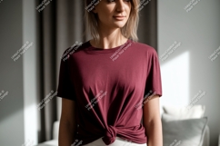 Woman wearing maroon t shirt mockup image Product Image 1