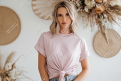 Woman wearing pink t shirt mockup image Product Image 1