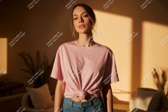 Woman wearing pink t shirt mockup t-shirt fashion Product Image 1