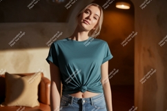 Teal TShirt Mockup With Knotted Front Product Image 1