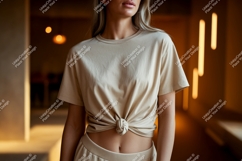 Woman wearing beige t shirt mockup image Product Image 1