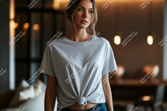 Woman wearing grey t shirt mockup image Product Image 1