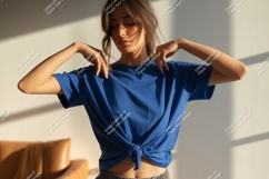 Woman wearing blue t shirt mockup Product Image 1
