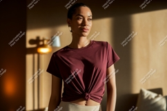 Woman wearing maroon t shirt mockup image Product Image 1