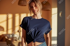 Woman wearing navy blue t shirt mockup image Product Image 1