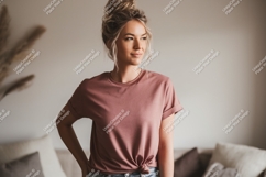 Woman wearing rose mockup t-shirt casual Product Image 1