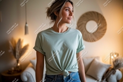 Woman wearing pastel green t shirt image Product Image 1