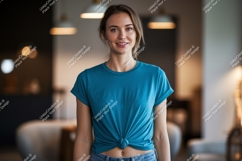 Woman wearing teal t shirt mockup image Product Image 1