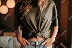 Olive green t shirt knotted image Product Image 1