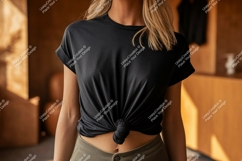 Black t shirt mockup with knot image Product Image 1