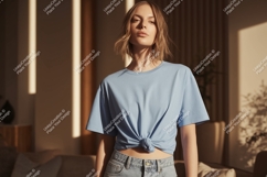 Woman wearing blue t shirt mockup image Product Image 1