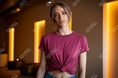 Woman wearing maroon t shirt mockup image Product Image 1
