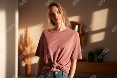 Woman wearing pink t-shirt mockup casual Product Image 1