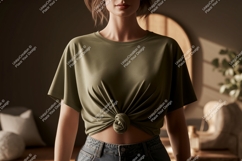 Olive green knotted t shirt mockup image Product Image 1