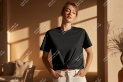 Woman wearing black t shirt mockup image Product Image 1
