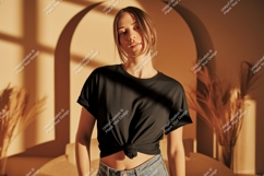 Woman wearing black t-shirt mockup casual Product Image 1