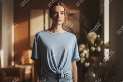 Woman wearing blue t shirt mockup image Product Image 1