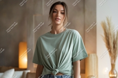 Woman wearing green t shirt mockup image Product Image 1