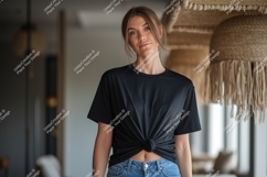 Woman wearing black t shirt tied at waist image Product Image 1