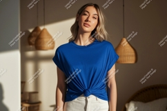 Woman wearing blue t shirt mockup image Product Image 1