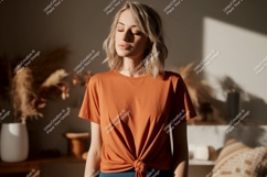 Woman wearing orange t shirt mockup Product Image 1