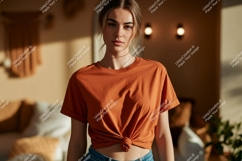 Woman wearing orange t shirt mockup Product Image 1