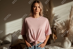 Woman wearing pink t shirt mockup image Product Image 1