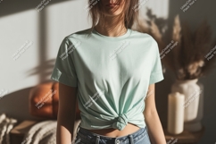 Mint green tee knotted at waist shirt t-shirt Product Image 1