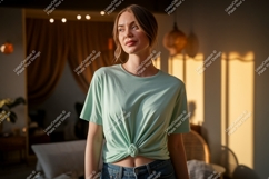 Woman wearing mint green t shirt image Product Image 1