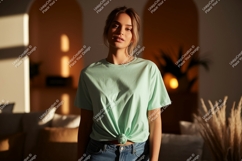 Woman wearing mint green t shirt image Product Image 1