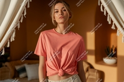 Coral tee mockup with boho decor apparel Product Image 1
