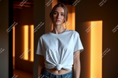 Woman wearing white t shirt mockup image Product Image 1