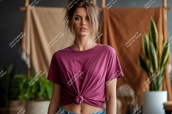 Woman wearing magenta t shirt mockup image Product Image 1